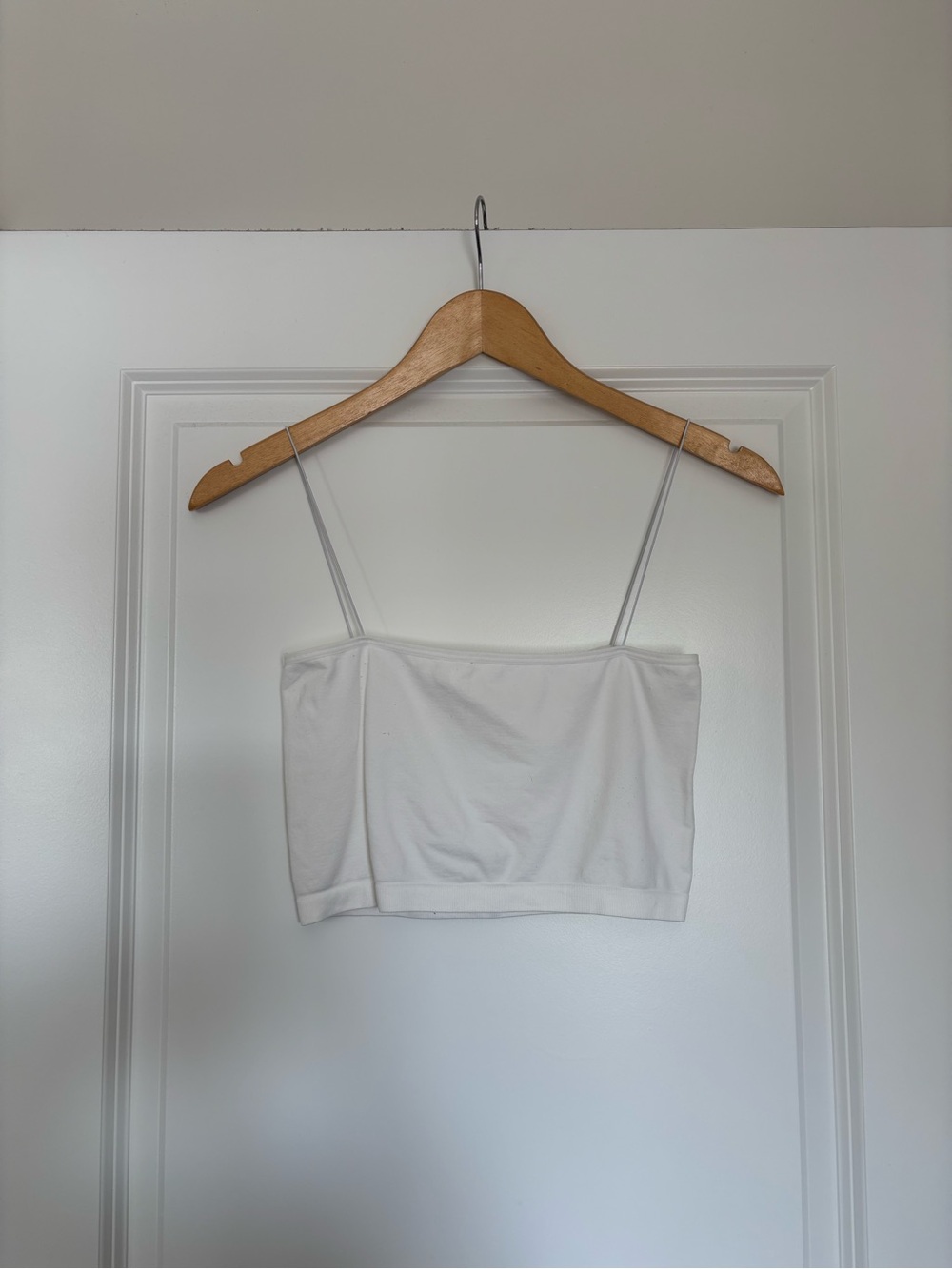 12th Tribe Brand, White Cropped Spaghetti-Strap Cami